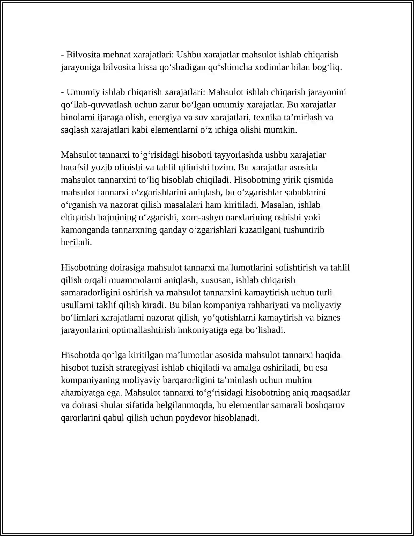 MAHSULOT TANNARXI TOGRISIDAGI HISOBOT 4