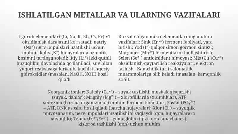 Noorganik ionlar, ularning funksiyalari 4