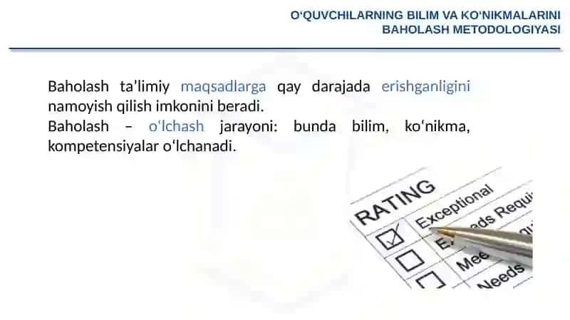 O‘QUVCHILARNING BILIM VA KO‘NIKMALARINI BAHOLASH METODOLOGIYASI 4