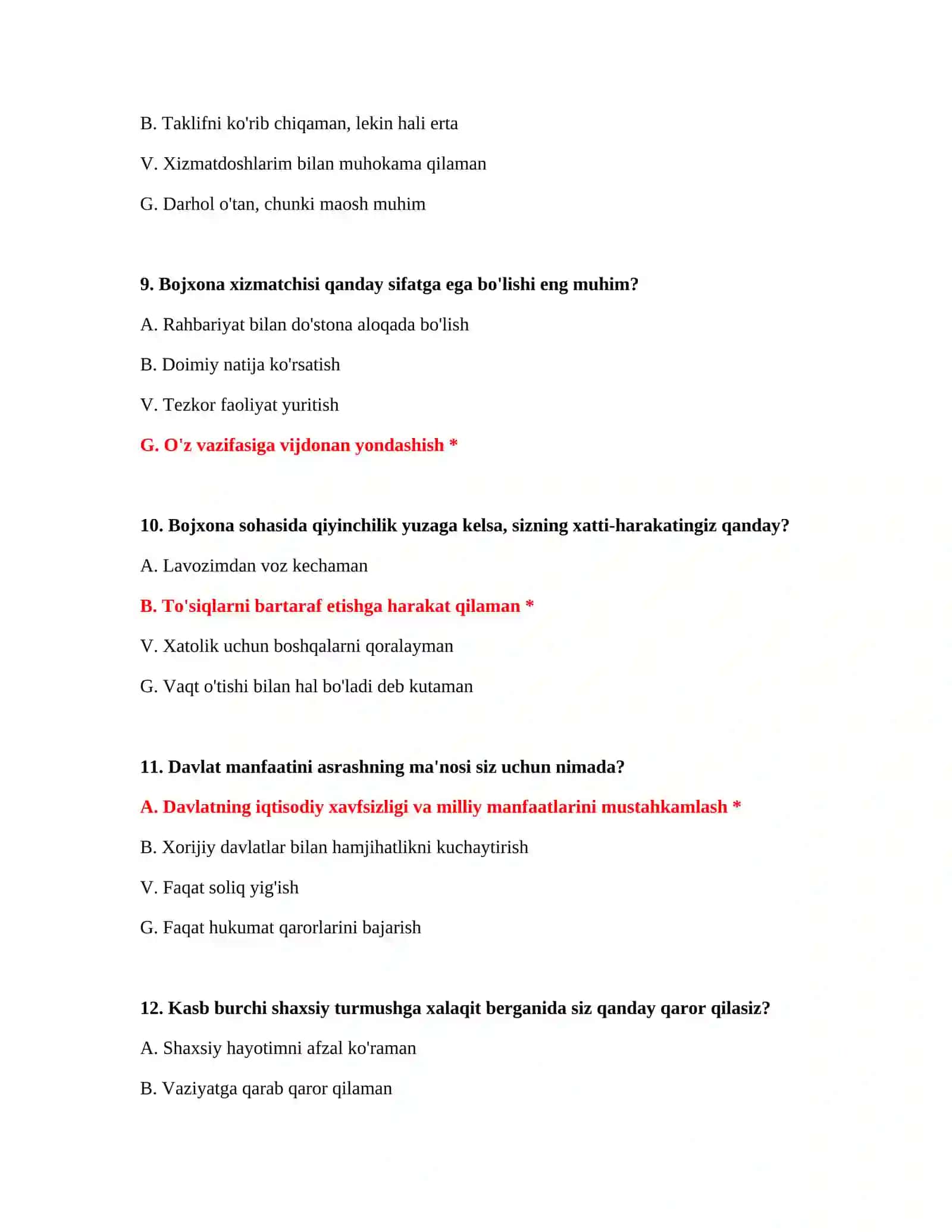 Bojxona test savol javoblar 4