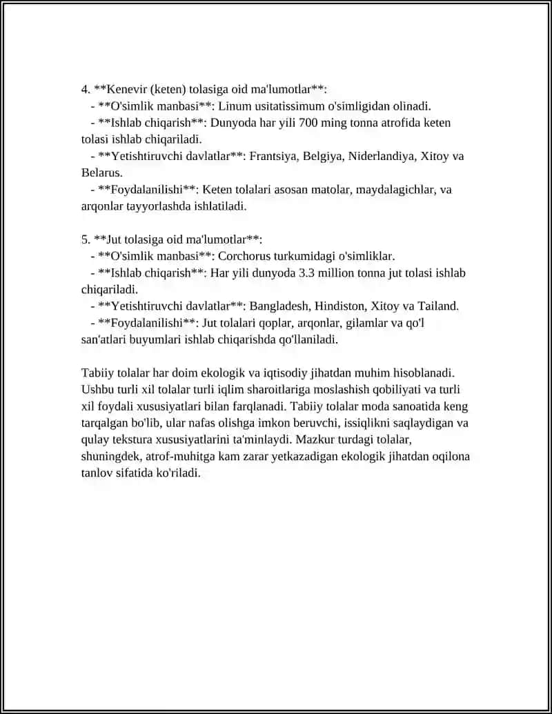 Paxta tolarining xususiyatları 4