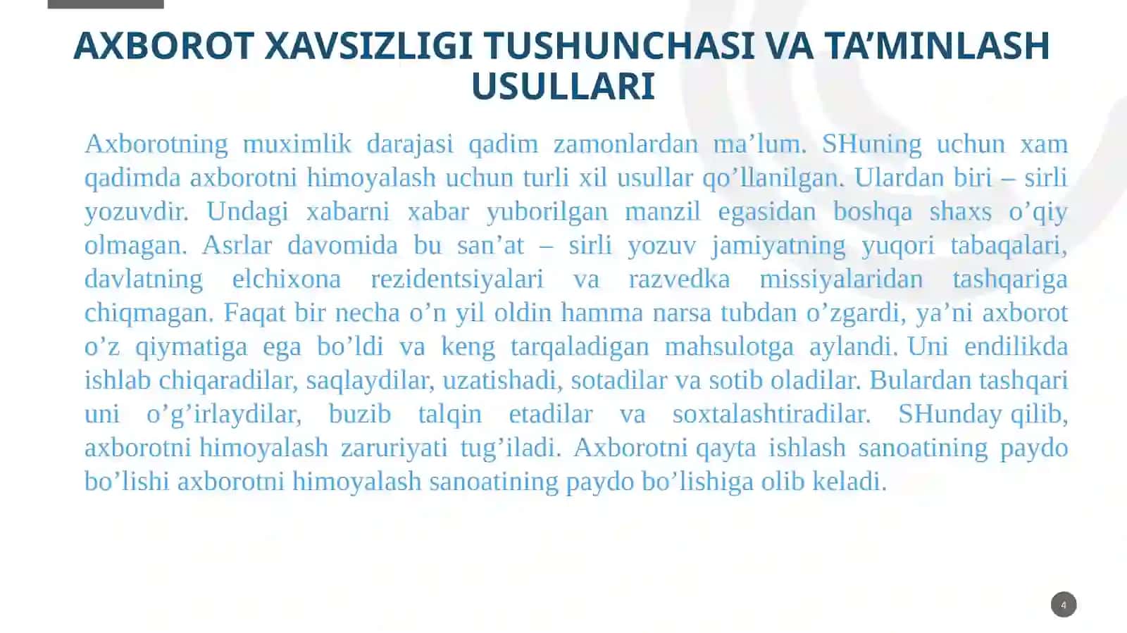 Axborot xafsizligini ta’minlash usullari 4