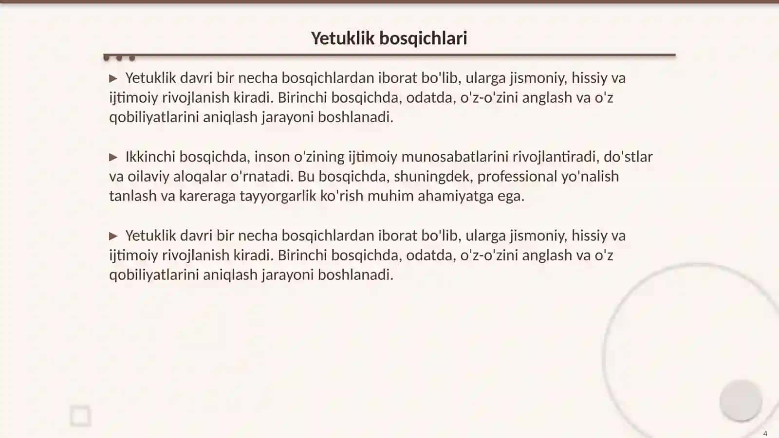 Yetuklik davrining davrlashtirilishi 4
