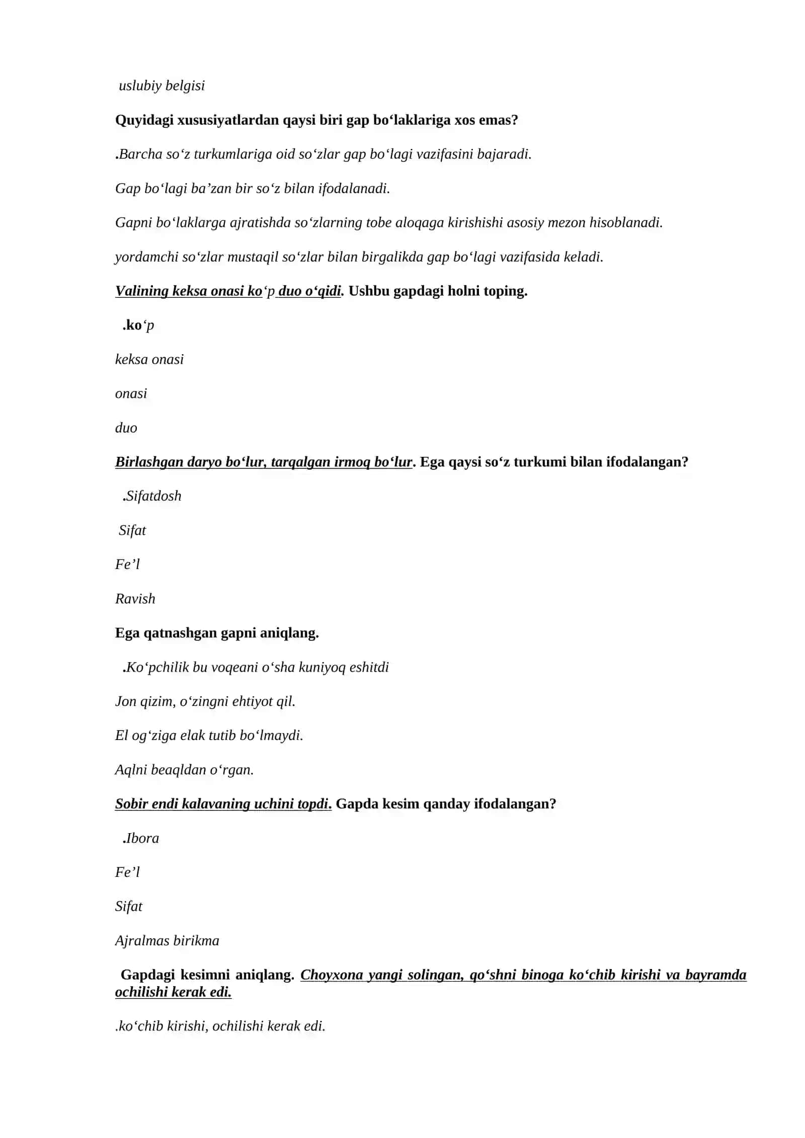 Bosh so‘z sifatdosh bilan ifodalangan so‘z birikmasini toping 4