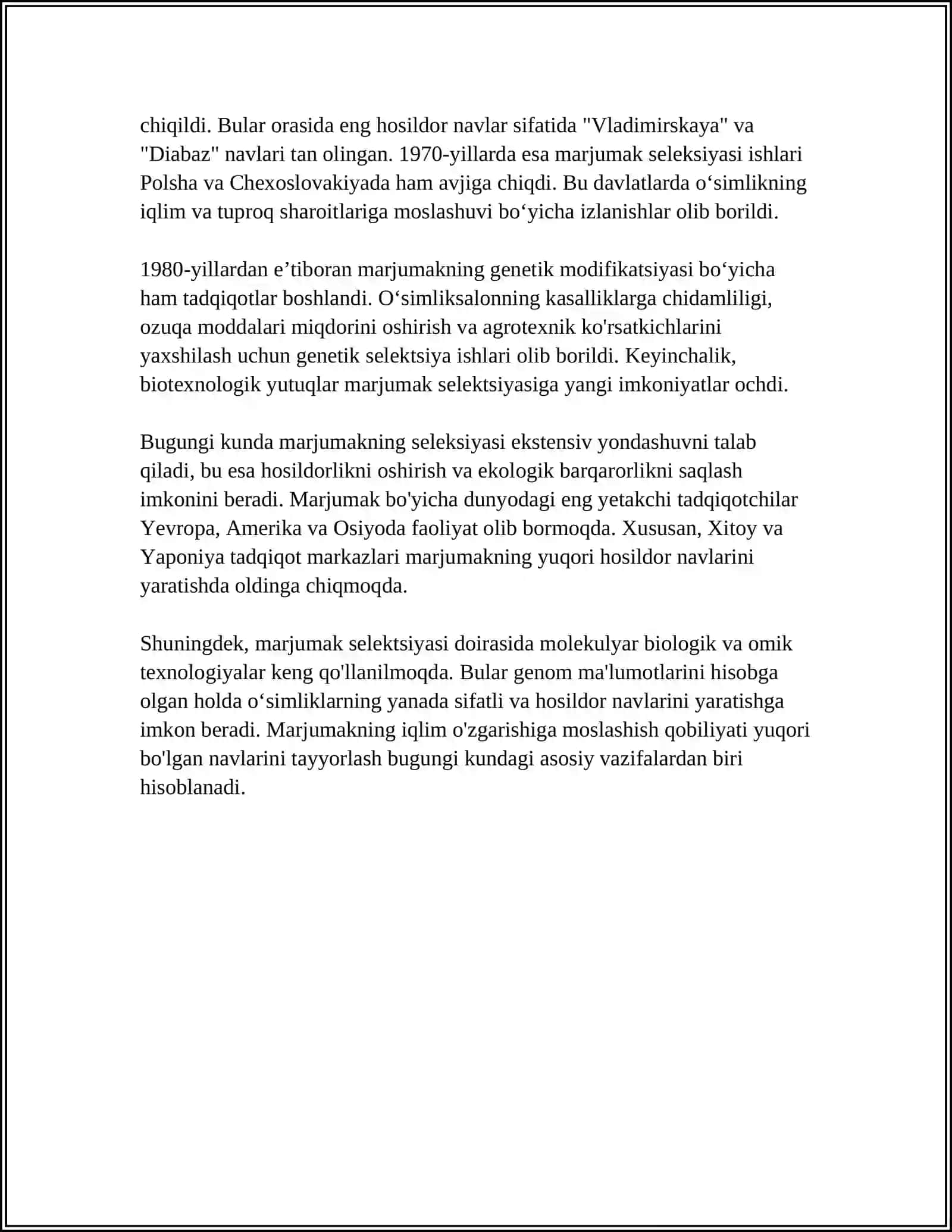 MARJUMAK SELEKSIYASINING YO'NALISHLARI 4