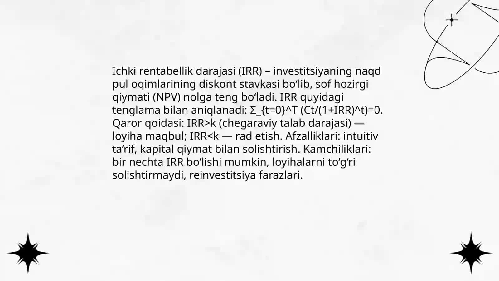 Investitsion loyihalarning moliyaviy tahlil usullari 4