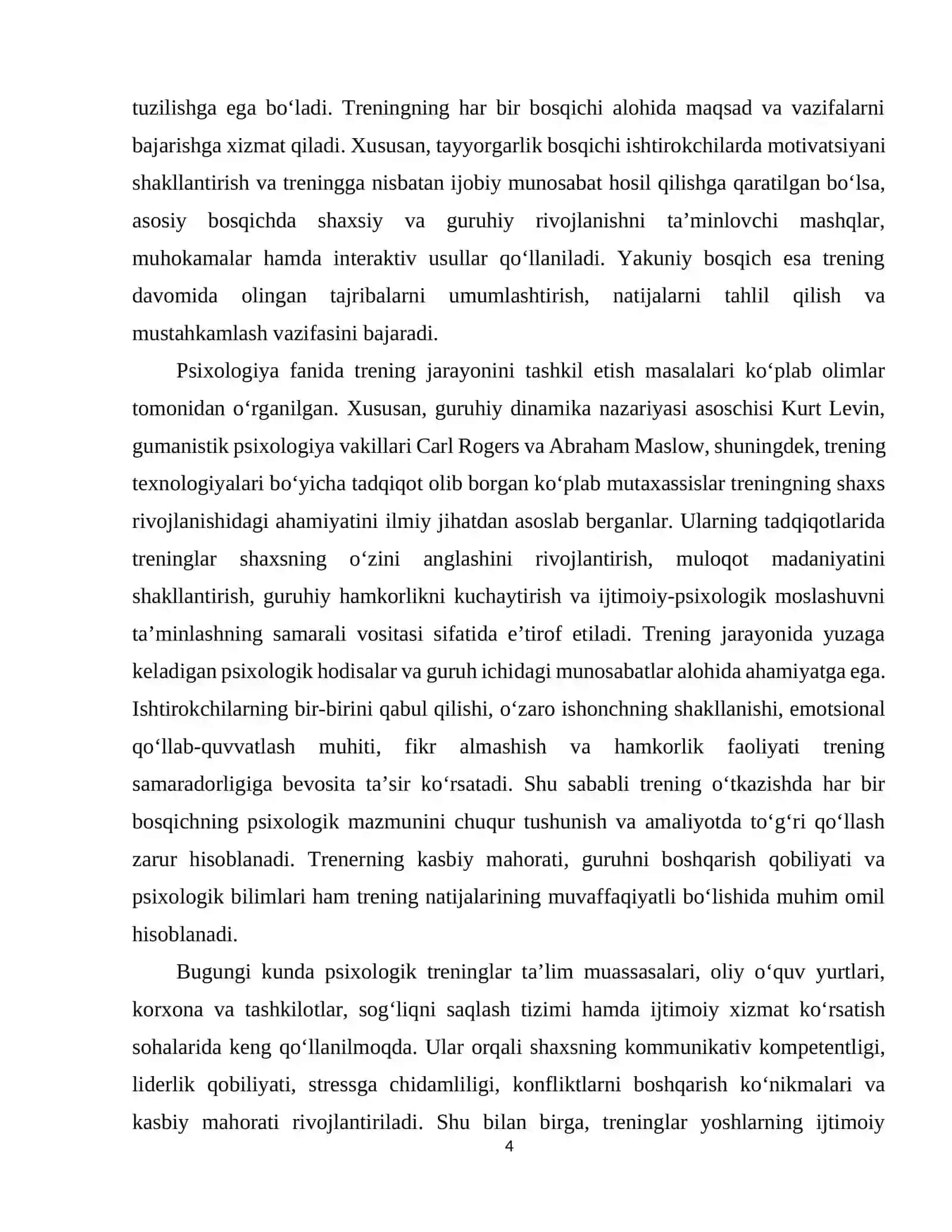 Trening oʻtkazish bosqichlari va ularning psixologik mazmuni 4
