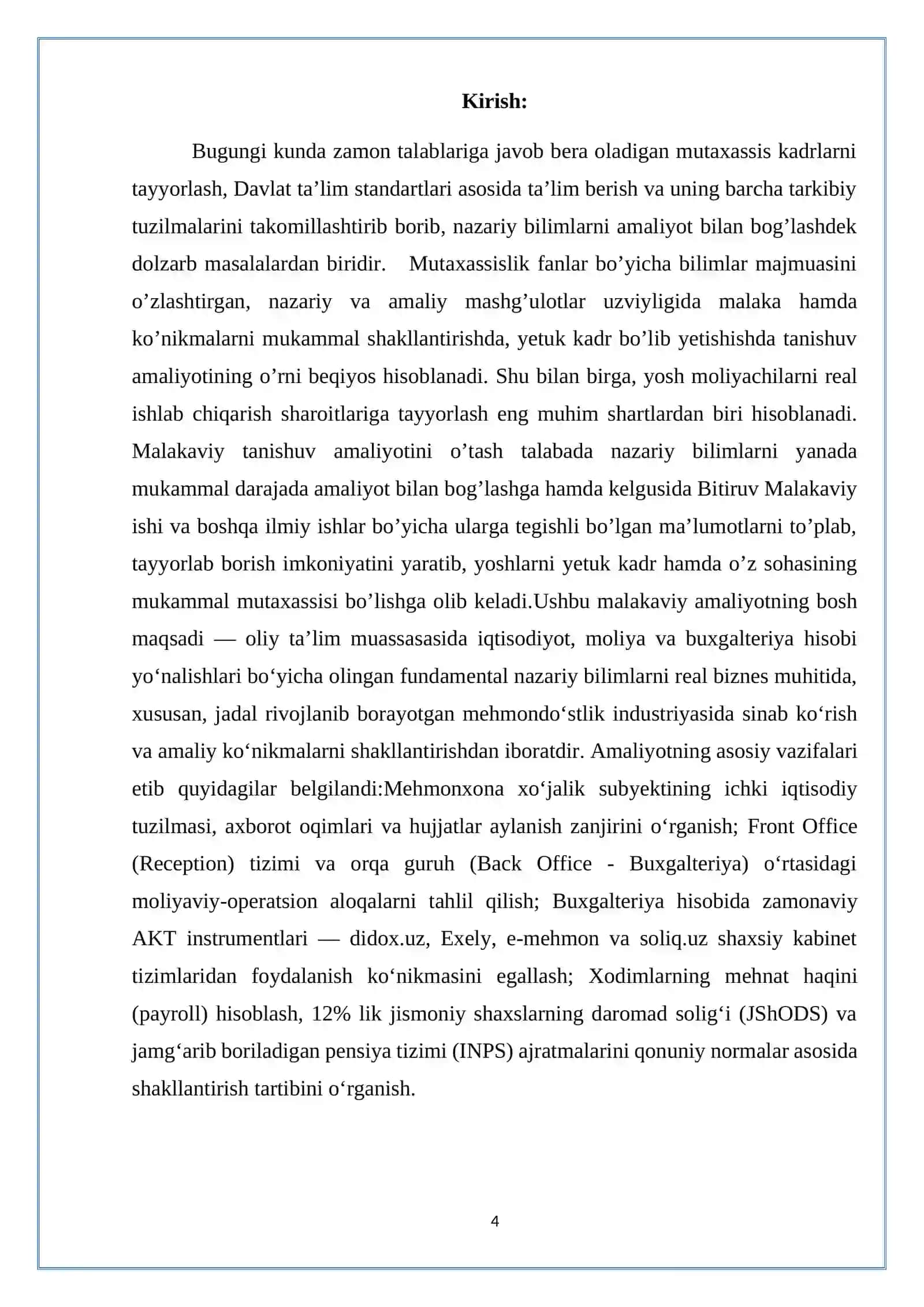 Urganch shahridagi "Karavan" mehmonxona  da amalyot hisoboti 4