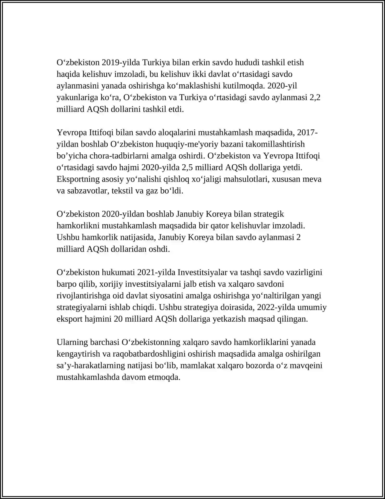 Oʻzbekistonning xalqaro savdo hamkorliklari 4