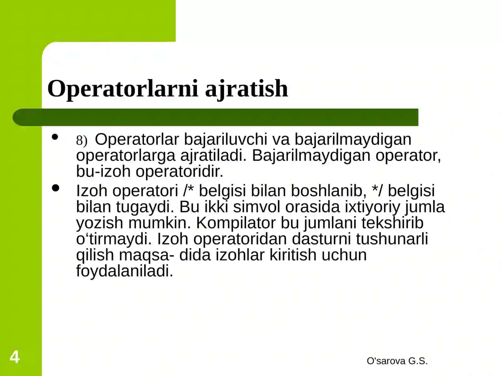 Operatorlar va bloklar 4