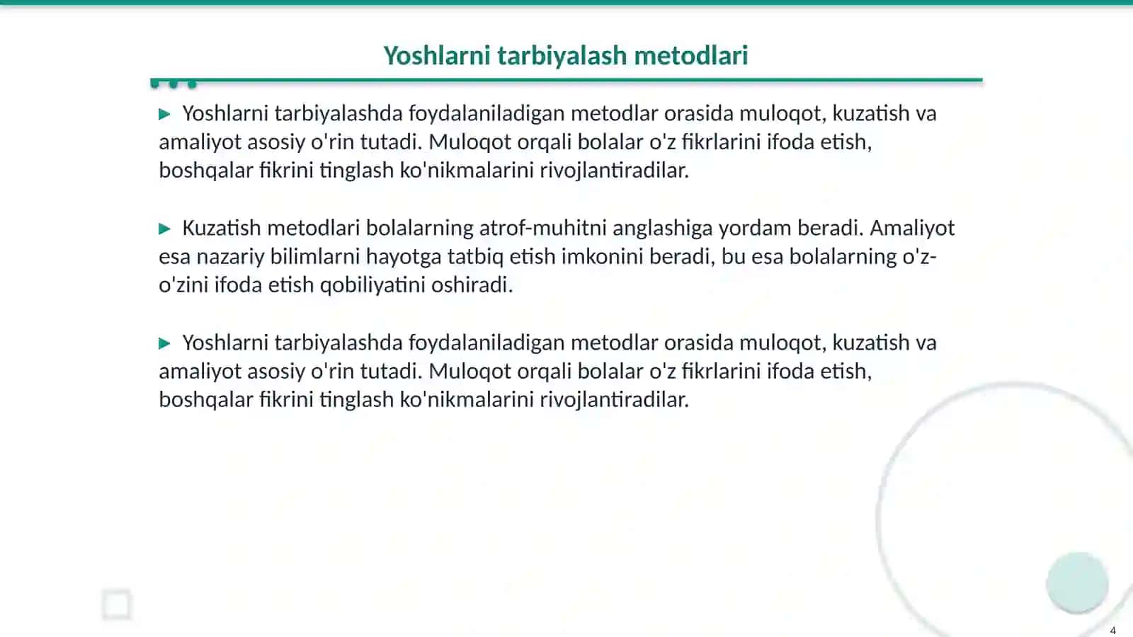 Yoshlarni tarbiyalashning metod va vositalari 4