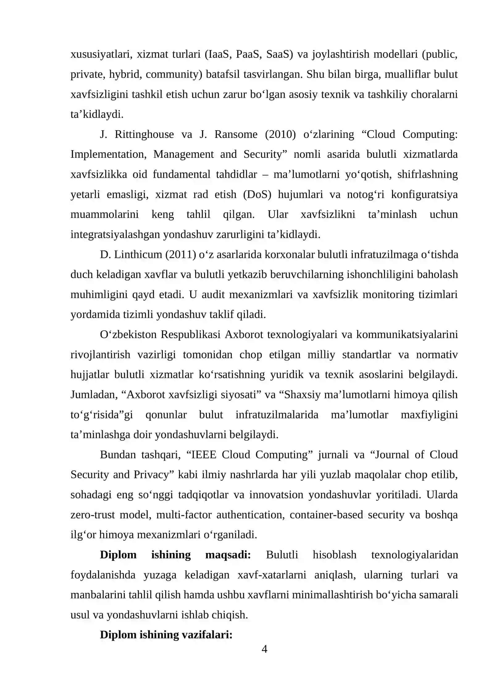 Bulutli hisoblash xavfsizli xavflari va ularni minimallashtirish tartibi 4
