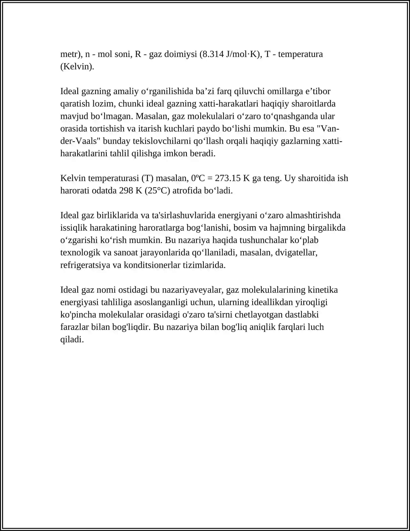 IDEAL GAZ QONUNLARI VA ULARNING QOʻLLANISHI 4