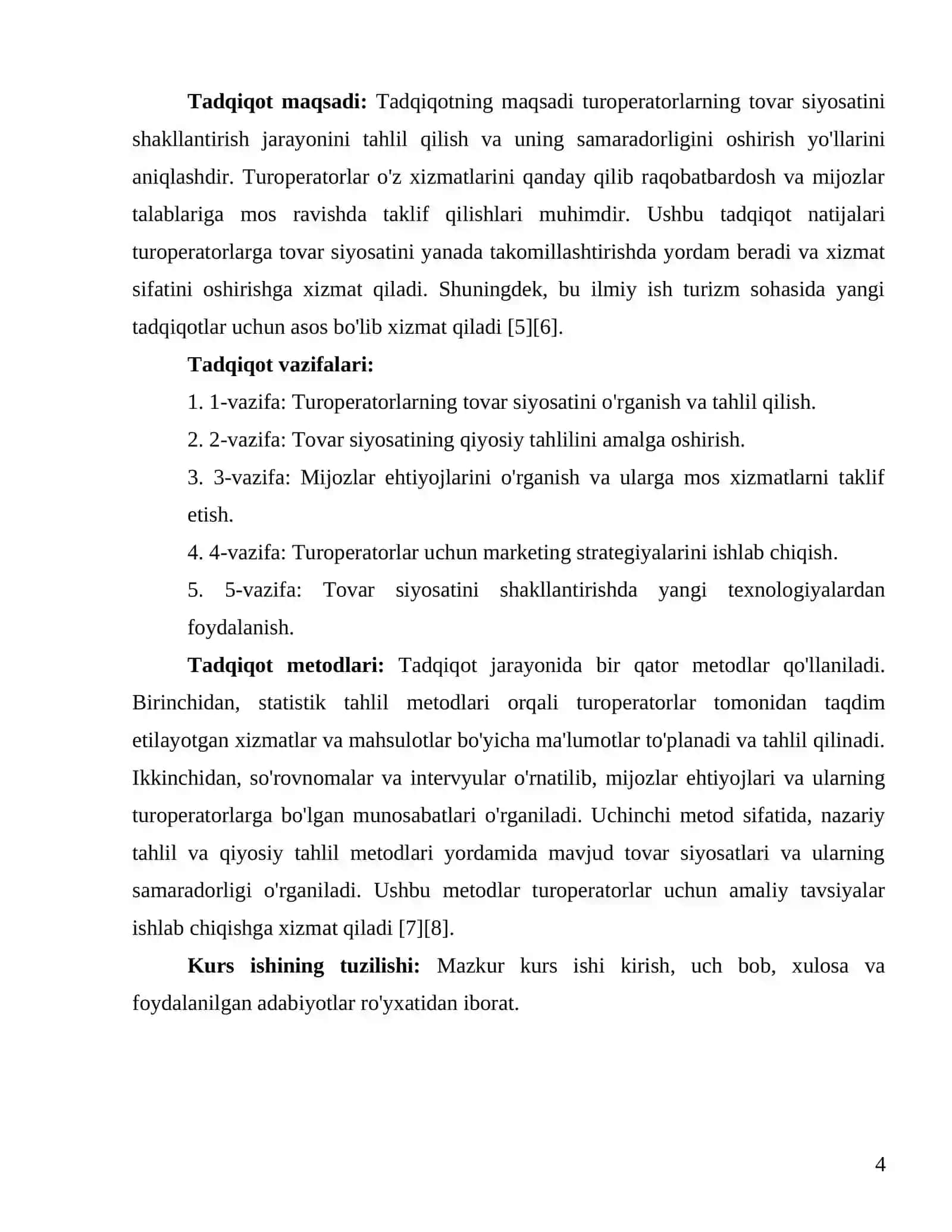"Turoperatorning tovar siyosatini shakllantirish" 4