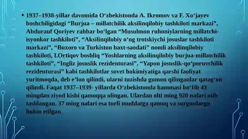 1937-1938 yillardagi o’zbekistonDAGI qatag’onLAR 4