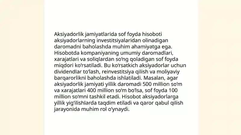 Aksiyadorlik jamyatlarida sof foydani shakllanishi auditi 4