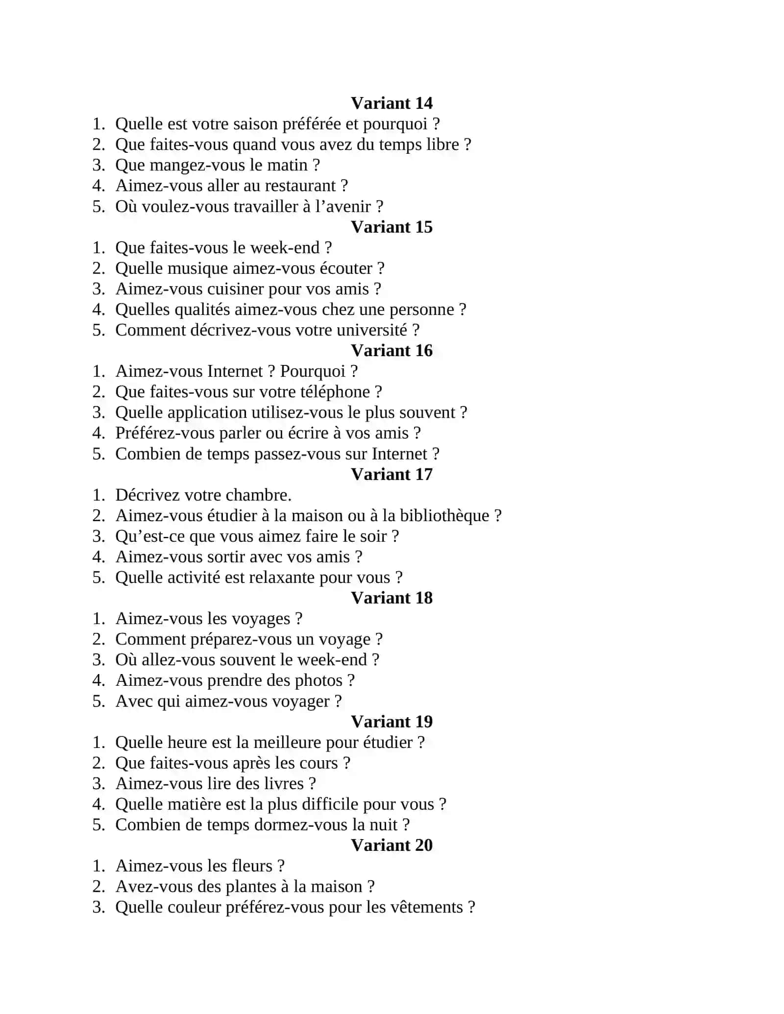 LES VARIANTES POUR L’EVALUATION FINALE 4