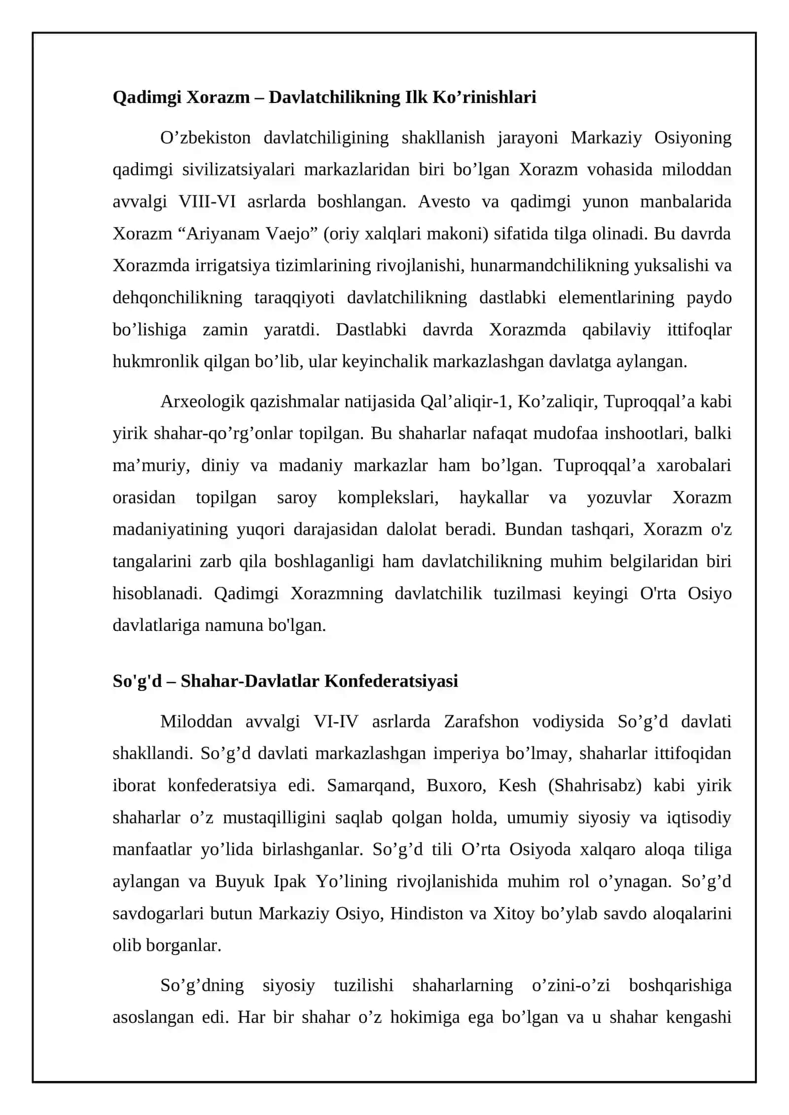 O'zbek davlatchiligi tarixi:yurtimizdagi eng qadimgi davlatlar 4