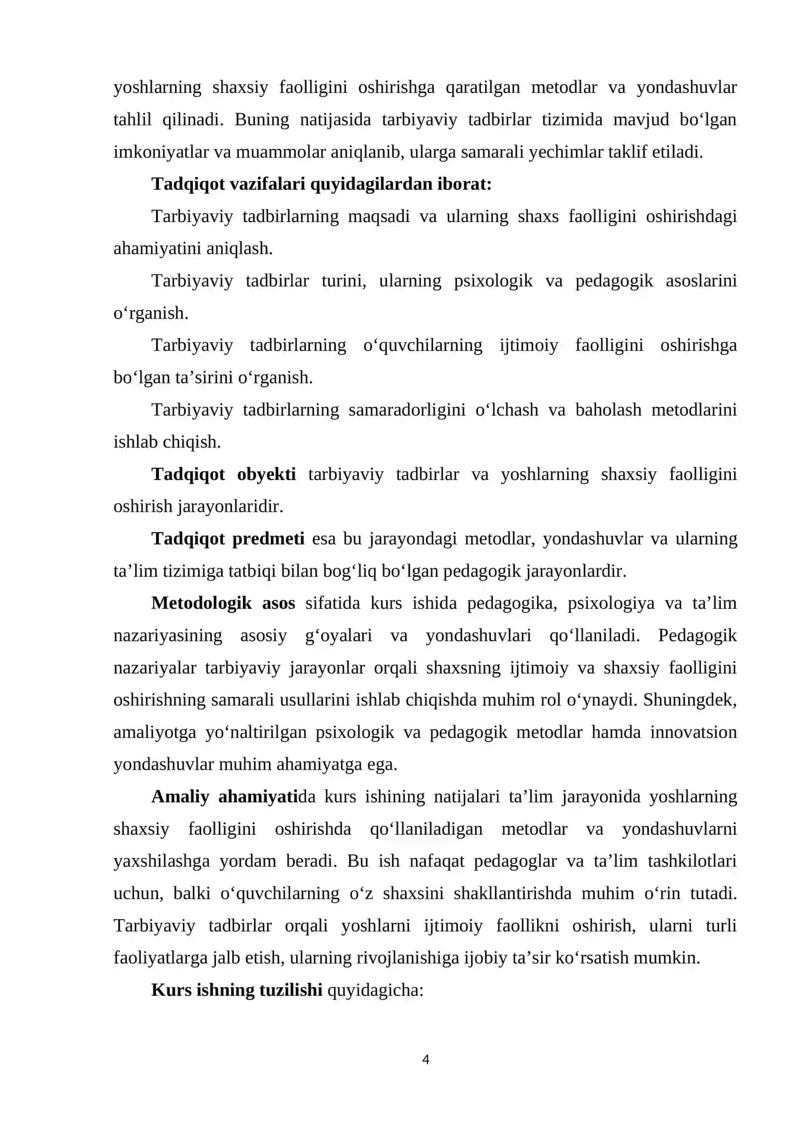Tarbiyaviy tadbirlarning shaxs faolligini oshirishdagi o'rni 4