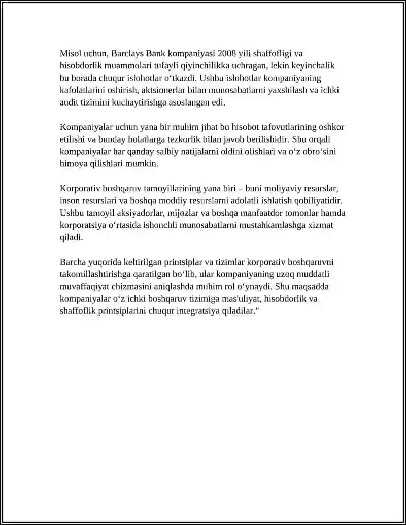 KORPORATIV BOSHQARUVDA HISOBDORLIK, AXBOROTLARNI OSHKOR ETISH VA SHAFFOFLIK 4