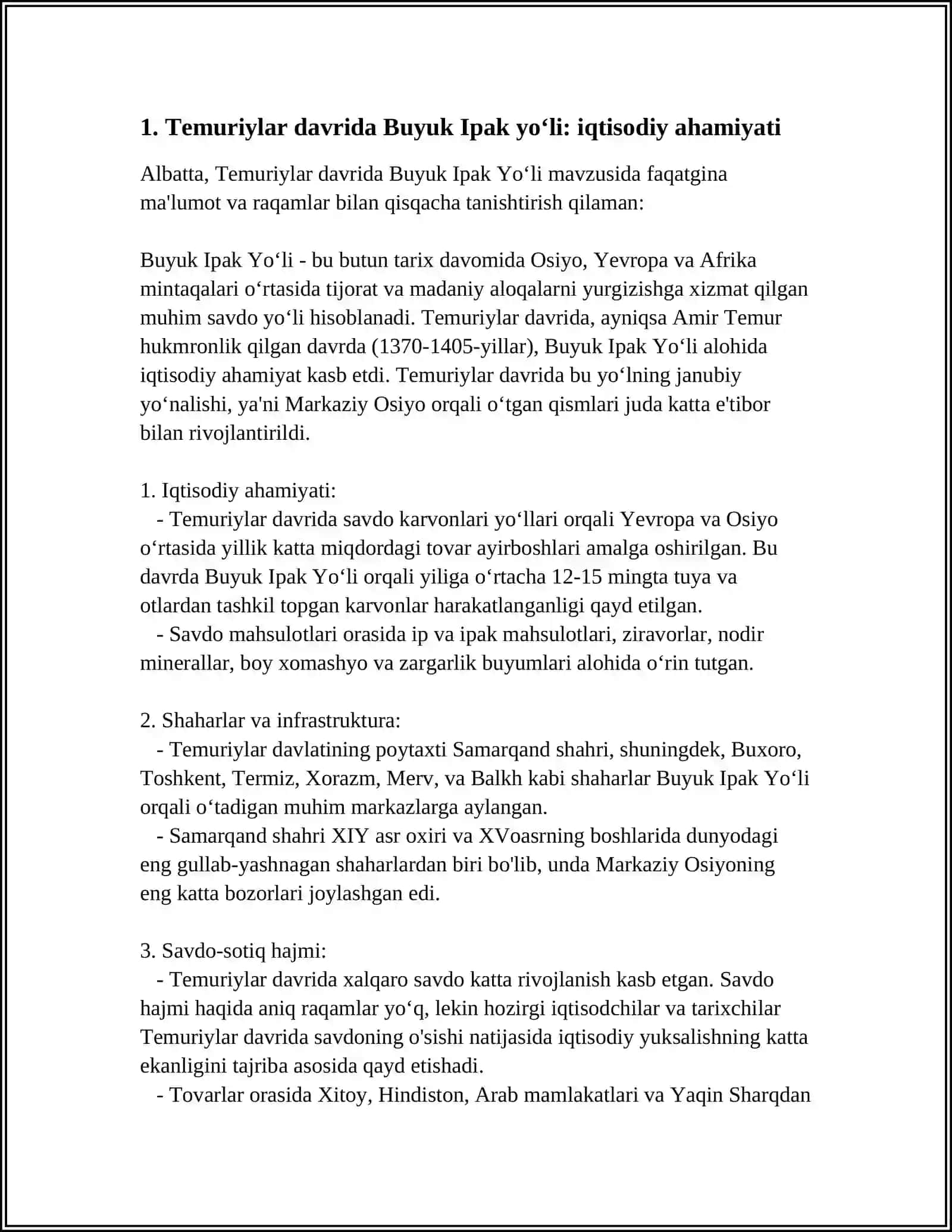 TEMURIYLAR DAVRIDA BUYUK IPAK YOʻLI VA TARMOQLARI 4