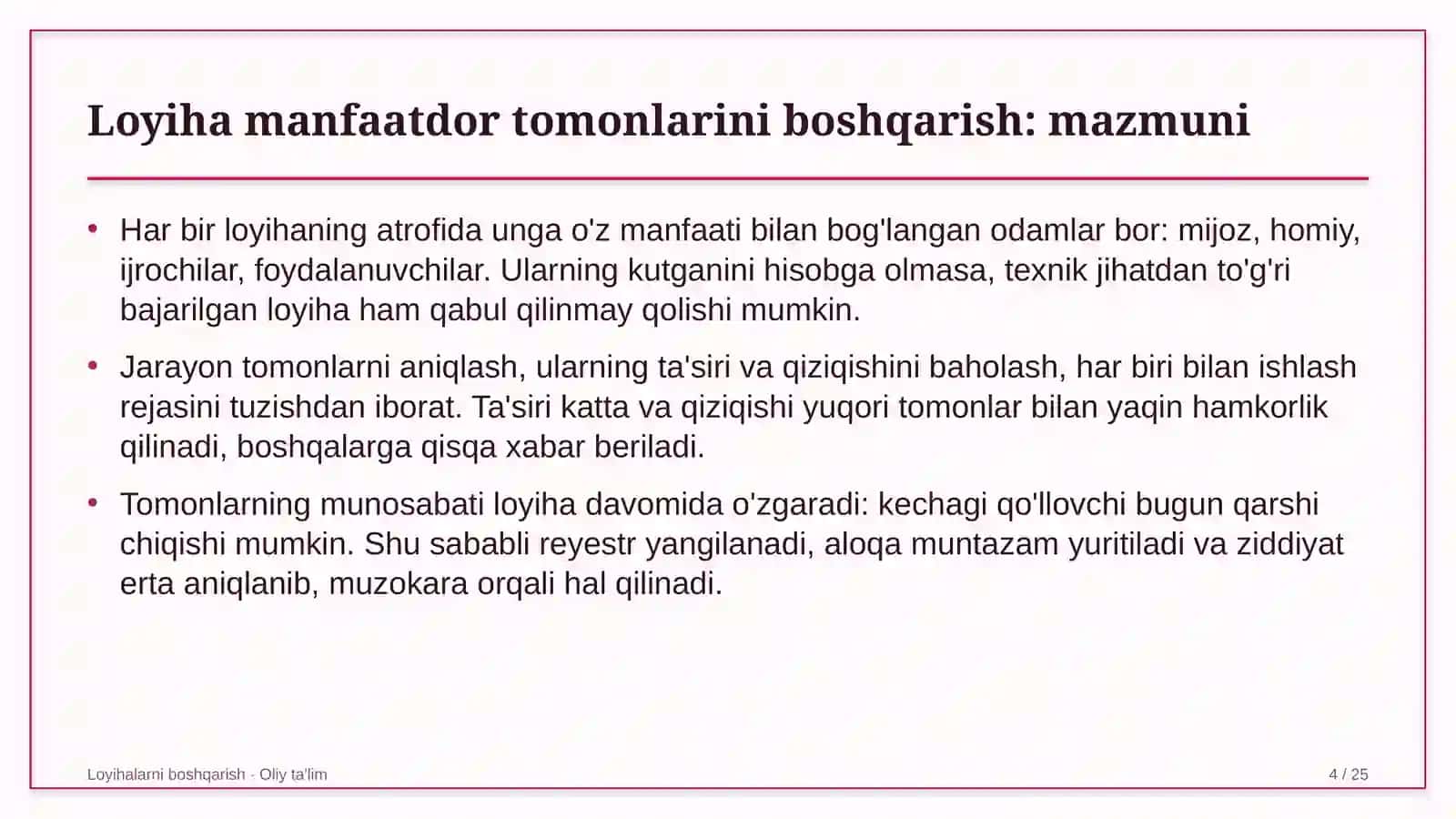 gidrometeorologiya xizmatida loyiha manfaatdor tomonlarini boshqarish 2629 4