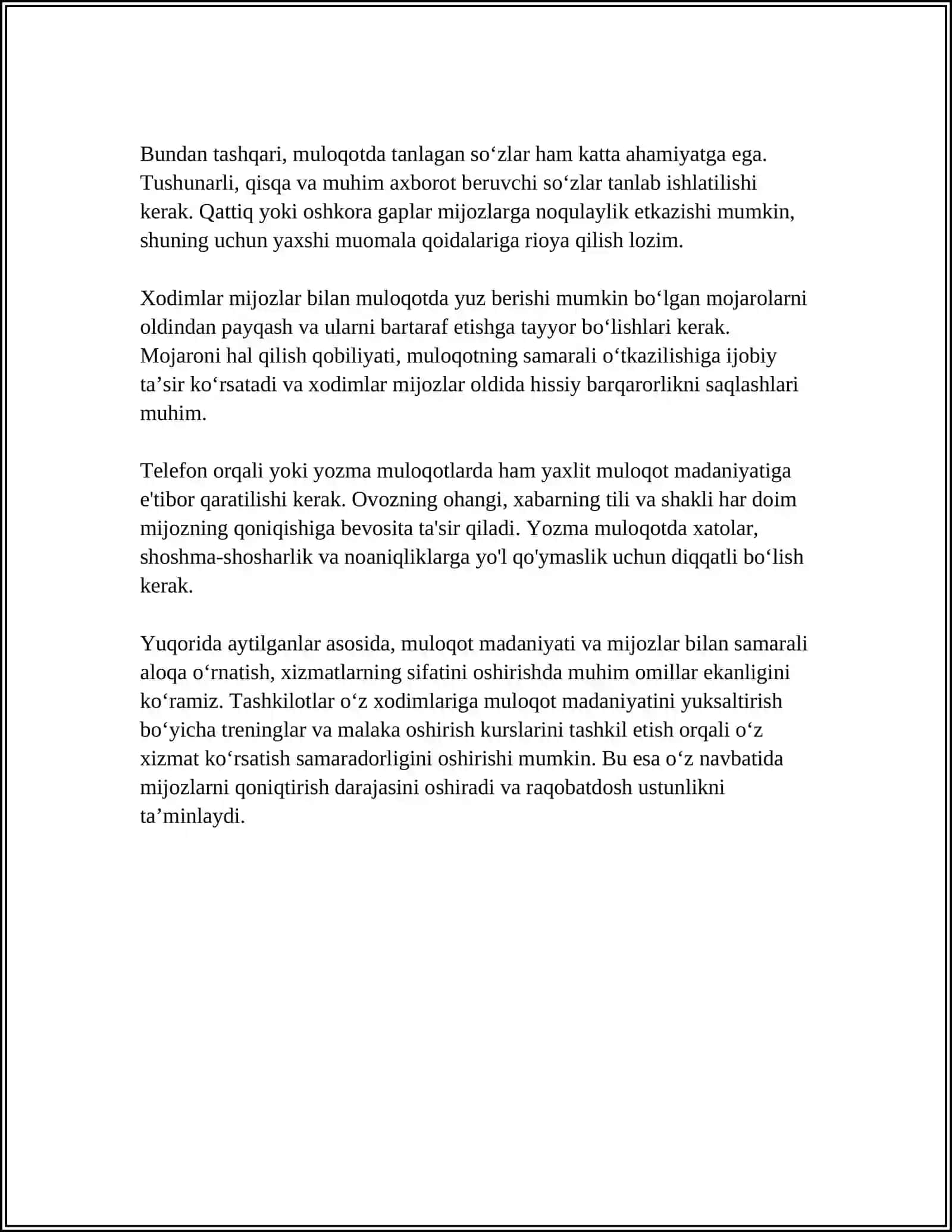 MULOQOT MADANIYATINING XIZMAT SAMARADORLIGIGA TAʼSIRI 4