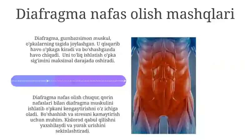 Diafragma nafas olish texnikasi 4