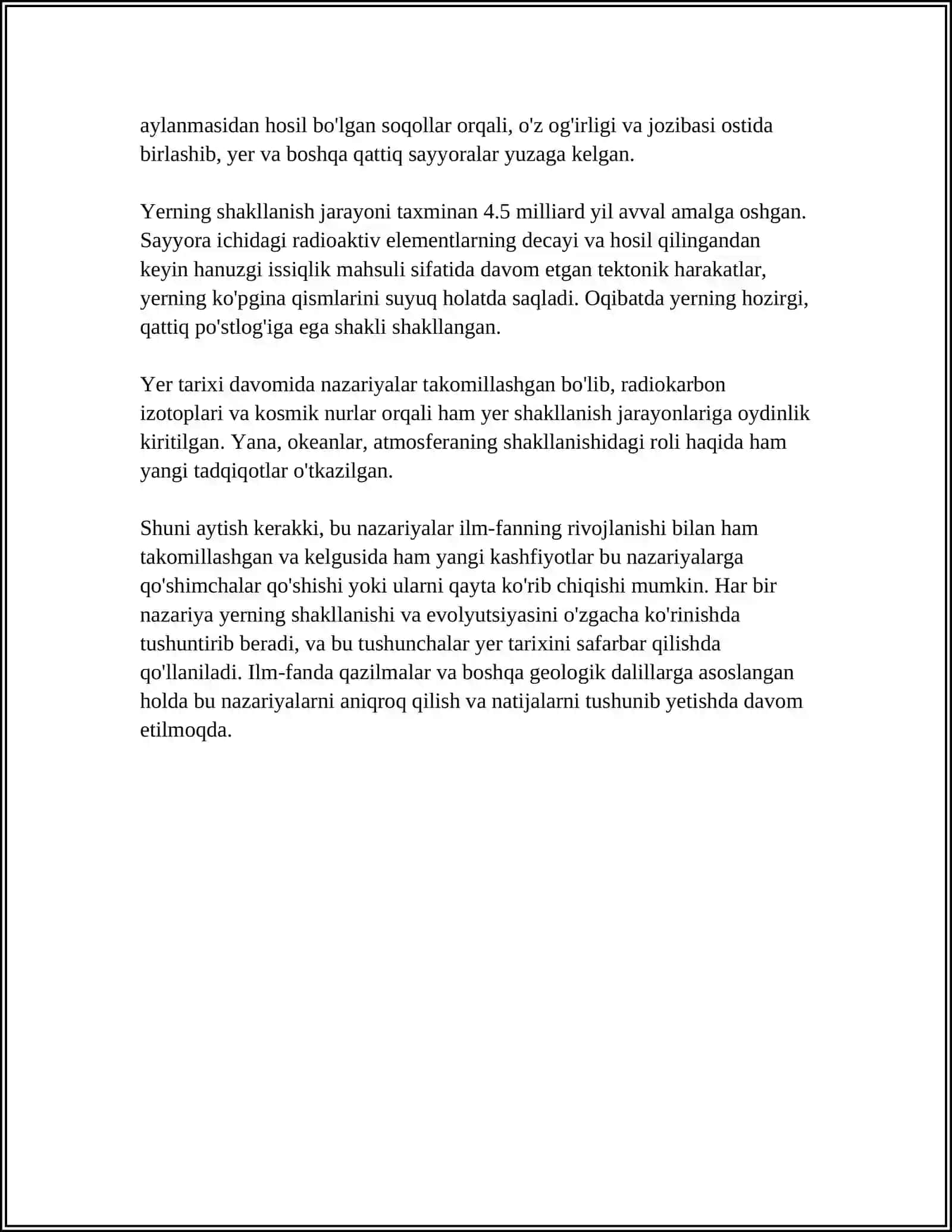 Yerning shakllanish nazariyalari 4