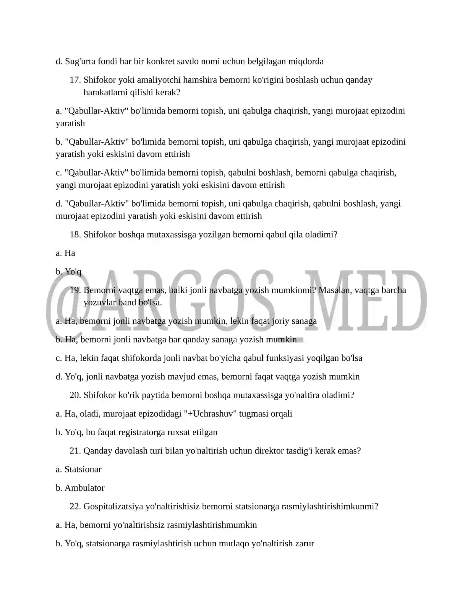 DMED tizimi bo'yicha testlar 4