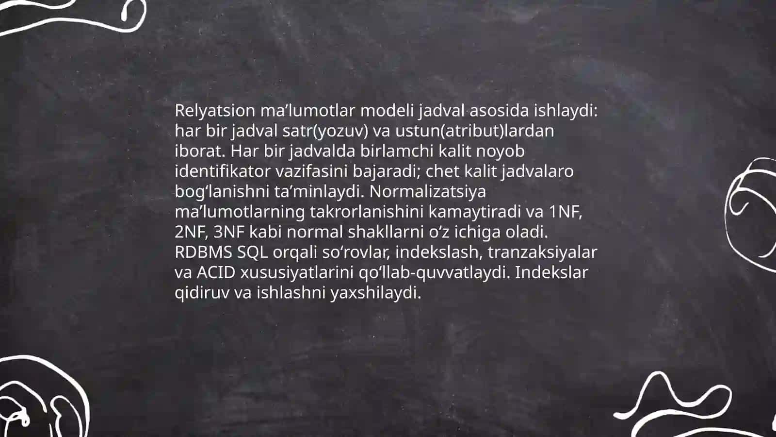Maʼlumotlar bazasi. Ularning boshqarish tizimlari bilan ishlashni oʻrganish 4