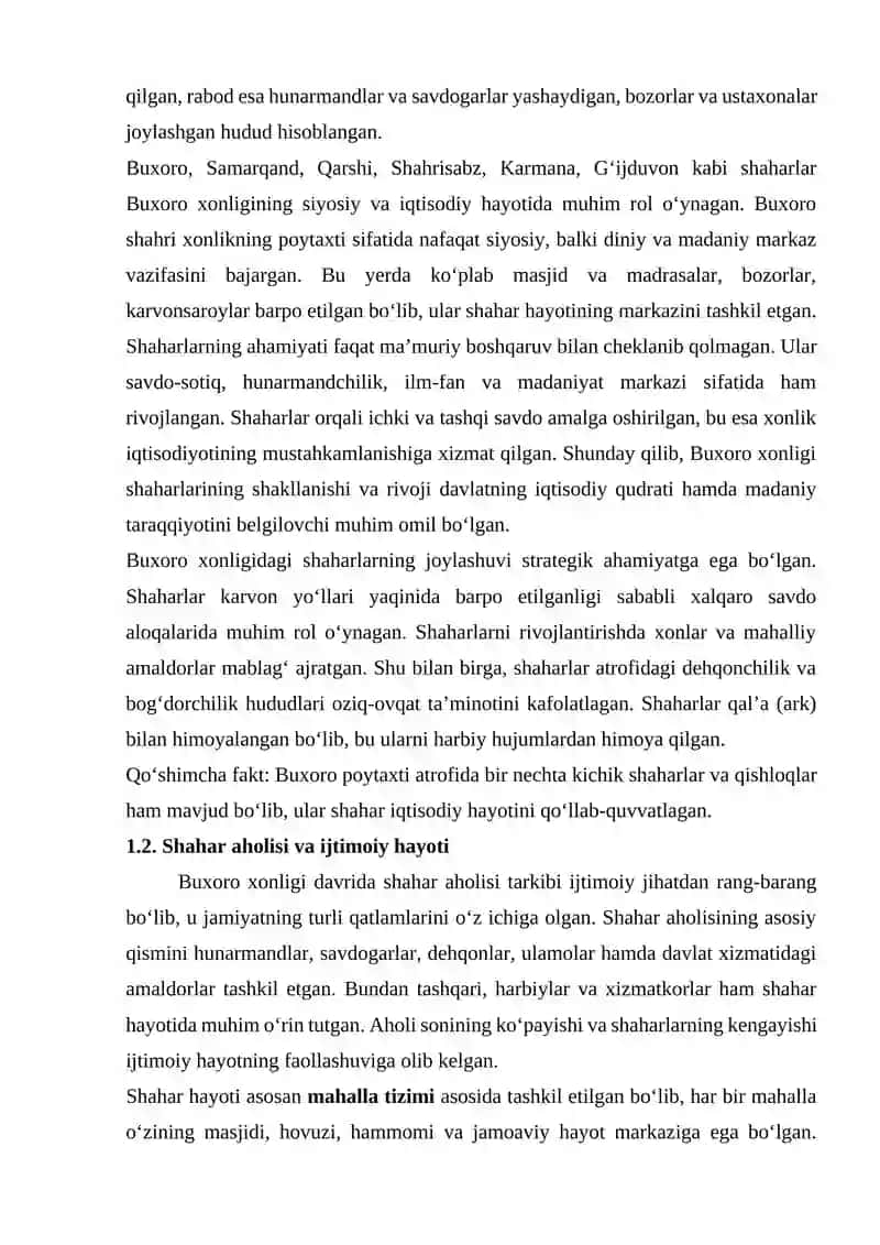 Buxoro xonligida shaharlar hayoti. Hunarmandchilik 4