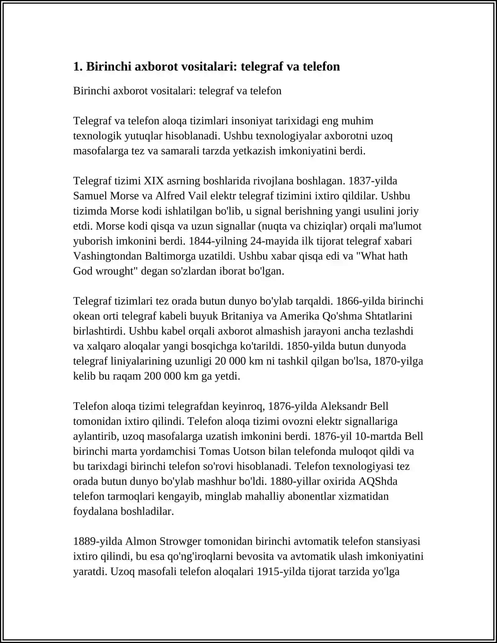 Birinchi axborot vositalari: telegraf va telefon 4