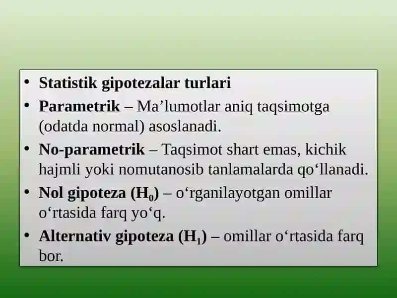 Mavzu: Gepotezalarni tekshirish 4