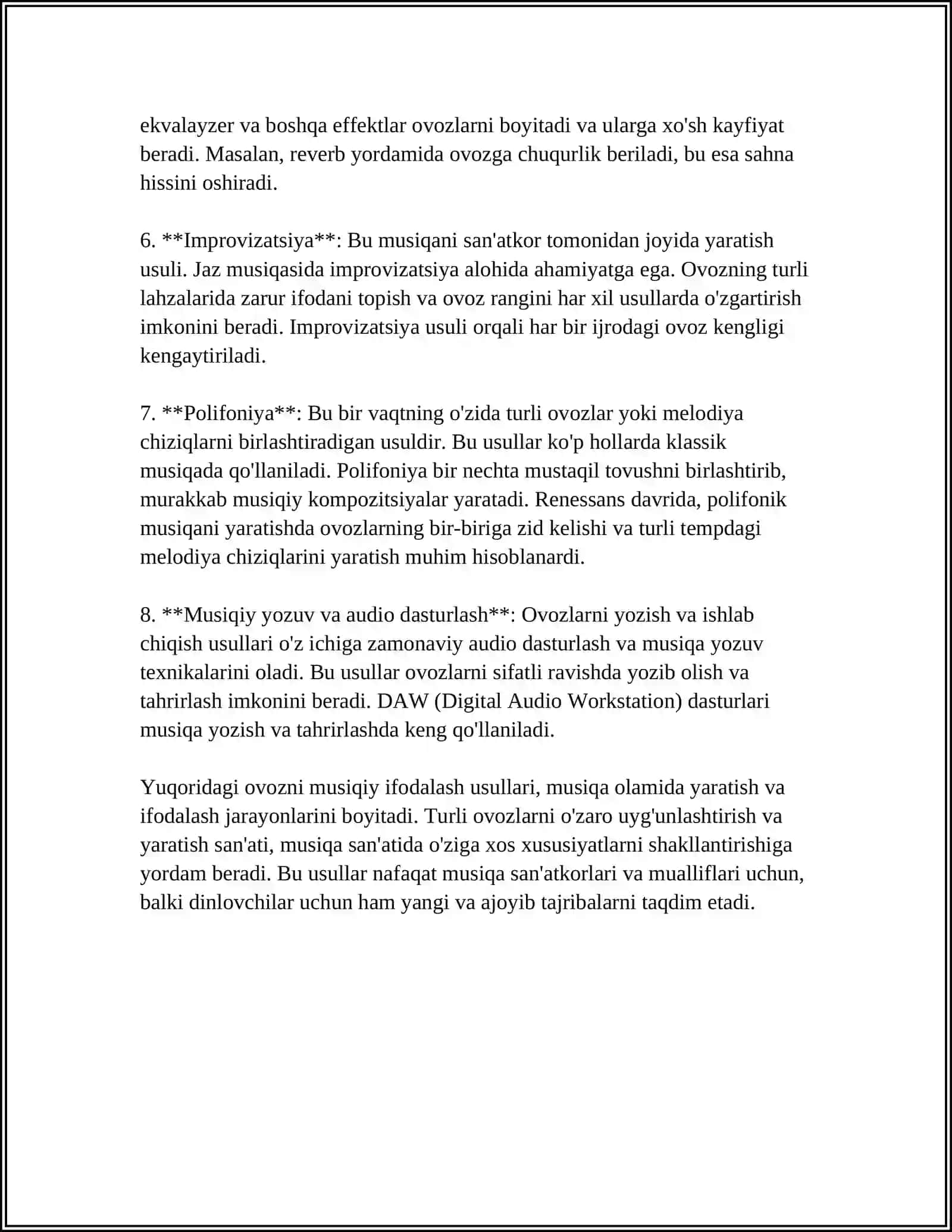OVOZ BOYLAMLARI XAVFSIZ USMALARI 4