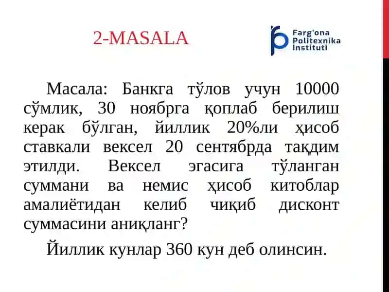 MOLIYA FANIDA MASALALAR TO’PLAMI 4