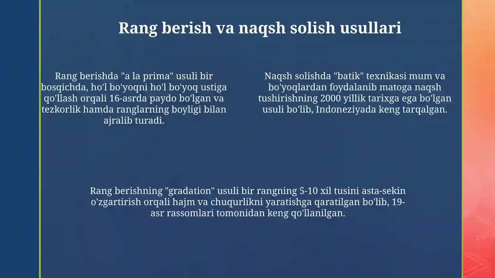 Bezak usullarining klassifikatsiyasi 4