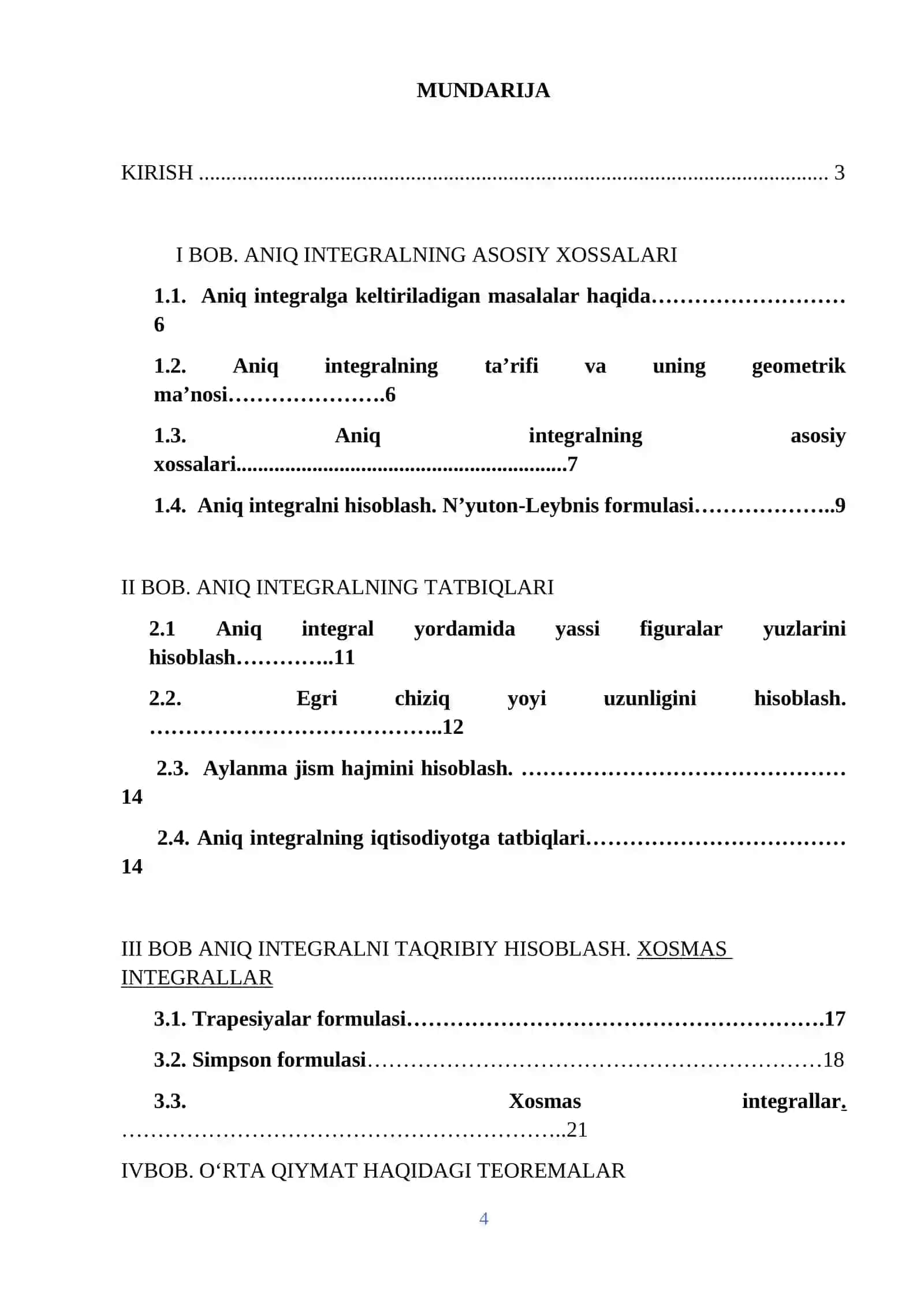 Aniq integralning xossalari. O’rta qiymat xaqidagi teoremalar 4