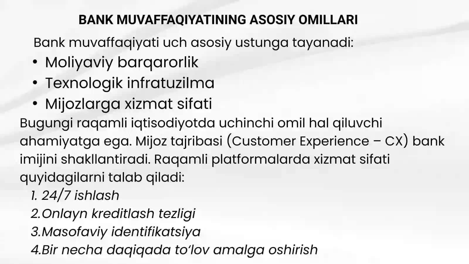 Sifatli Xizmat Bank Muvaffaqiyati 4