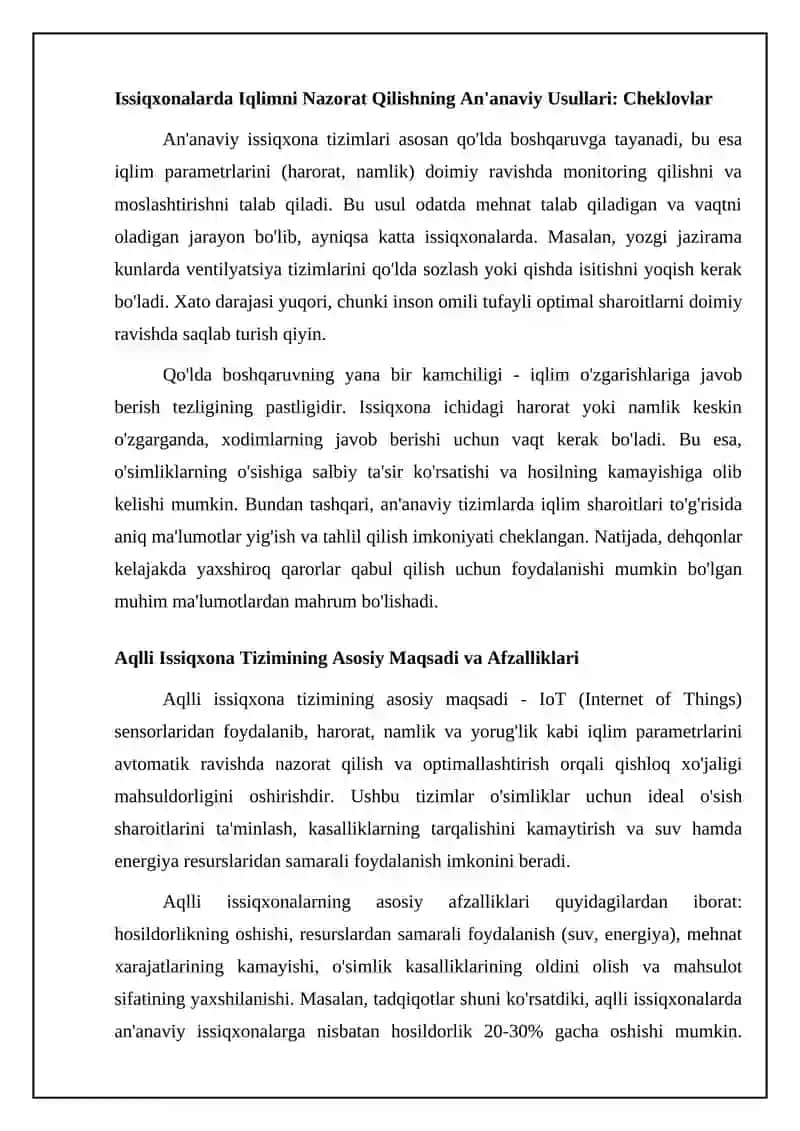Iot datchiklari yordamida issiqxona ichidagi harorat va namlikni aniqlaydigan smart issiqxona tizimi 4