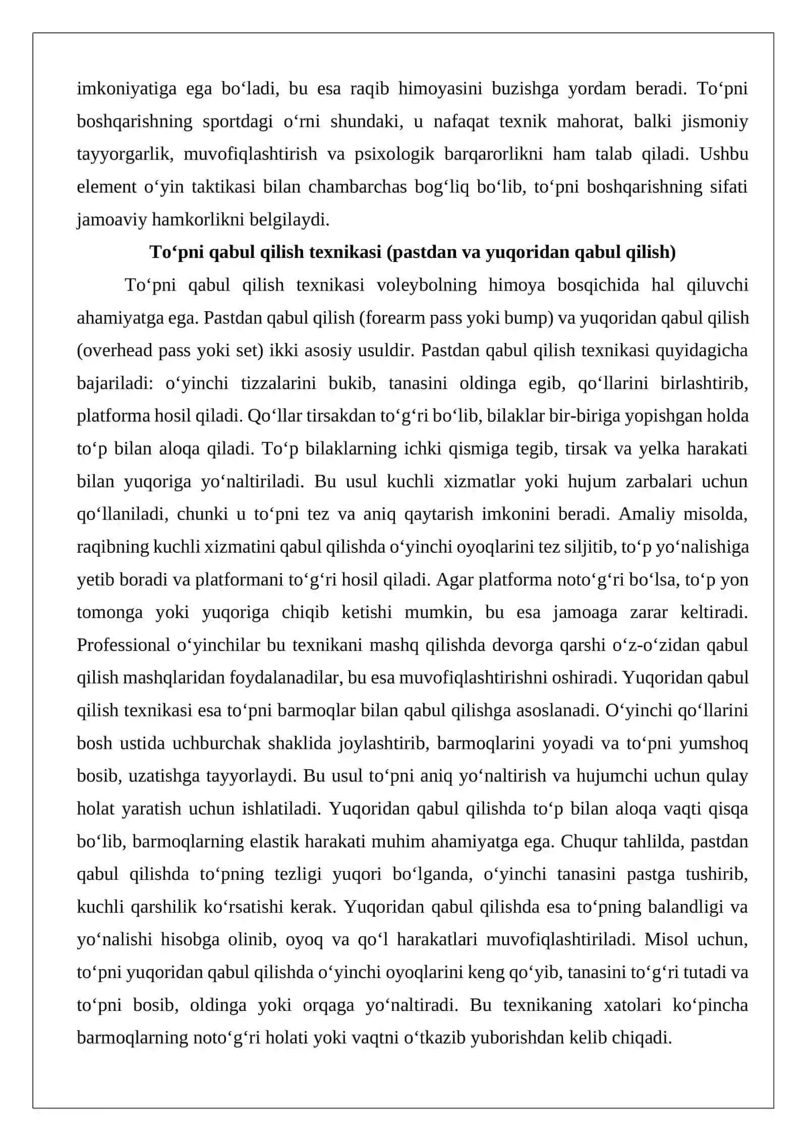 Voleybolda to‘pni boshqarish texnikasining o‘rgatilishi 4