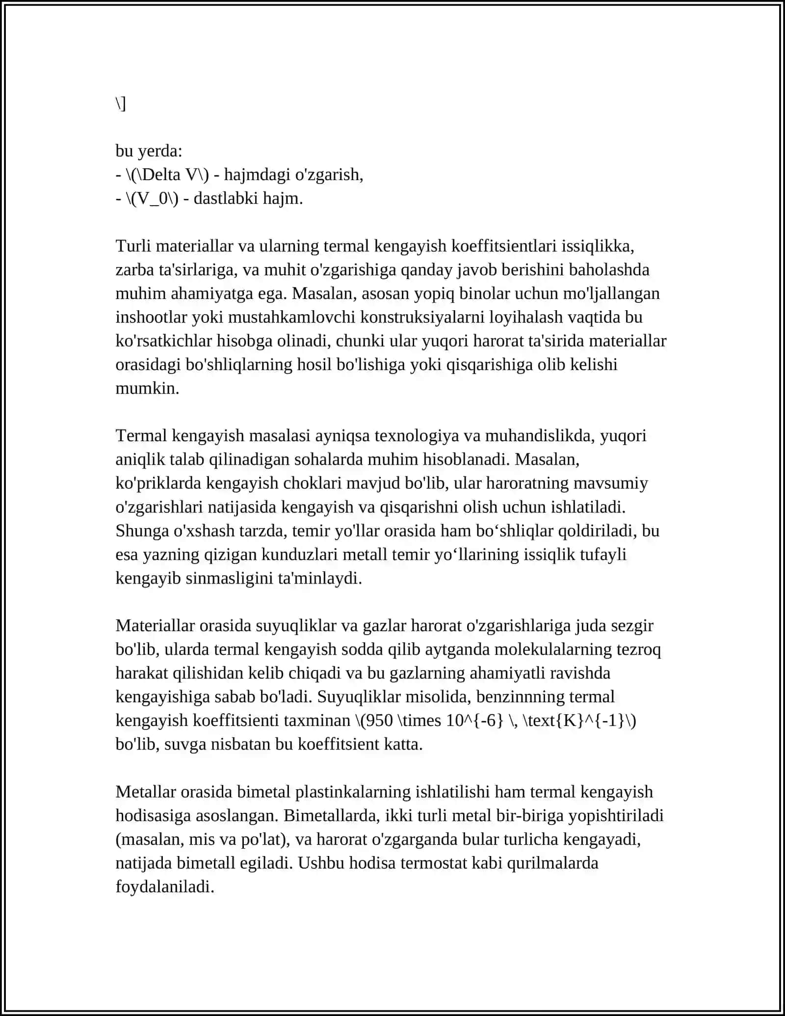 Mavzu: MATERIALLARNING ISSIQLIK KENGAYISHI 4