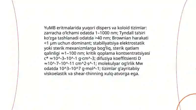 Yuqori molekulyar birikmalar (YuMB) eritmalari 4