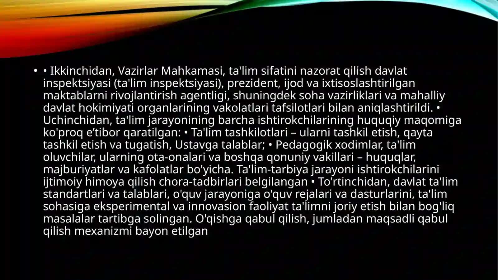O’ZBEKISTON RESPUBLIKASIDA TA’LIM SOHASIDA AMALGA OSHIRILAYOTGAN ISLOHATLAR 4