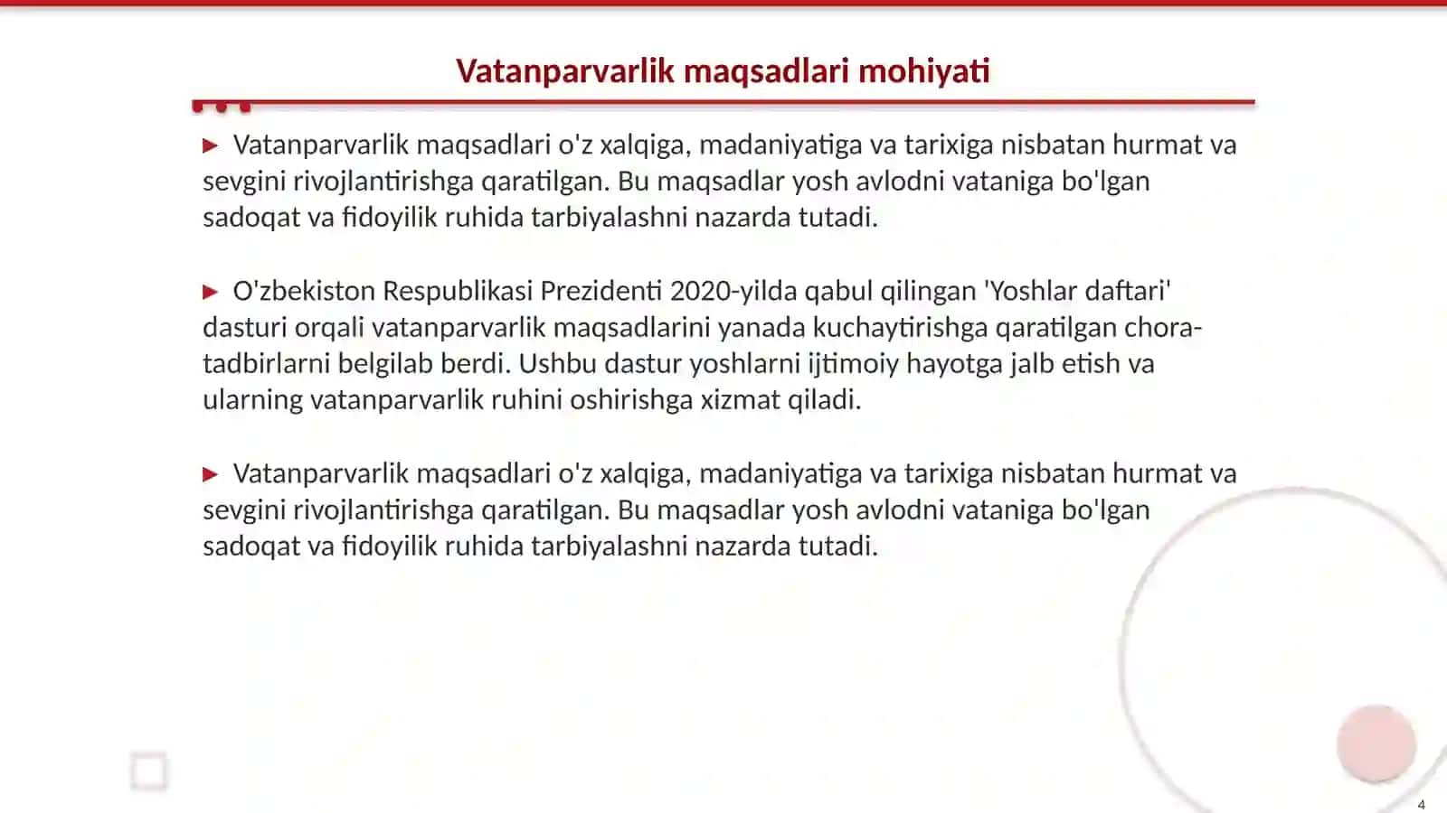Tarbiyaviy va vatanparvarlik maqsadlarini aniqlash 4