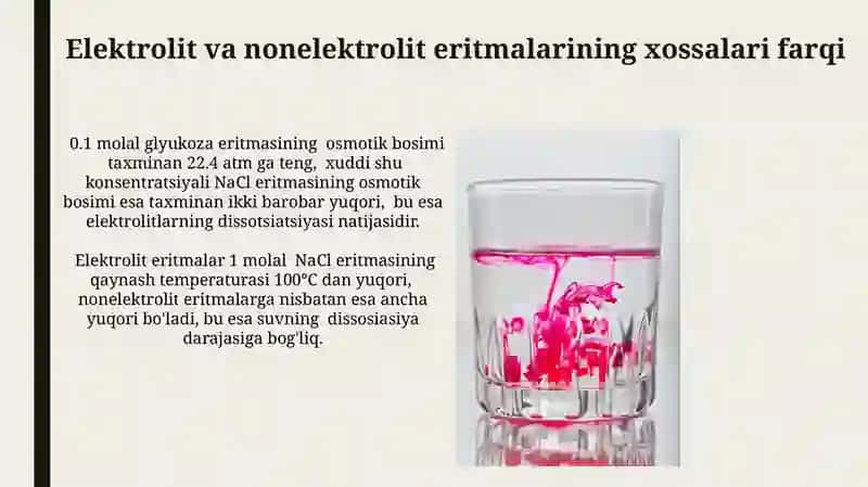Elektrolit eritmalarning xossalarini noelektrolit eritmalar xossalaridan chetlanishini ifoda qilish 4