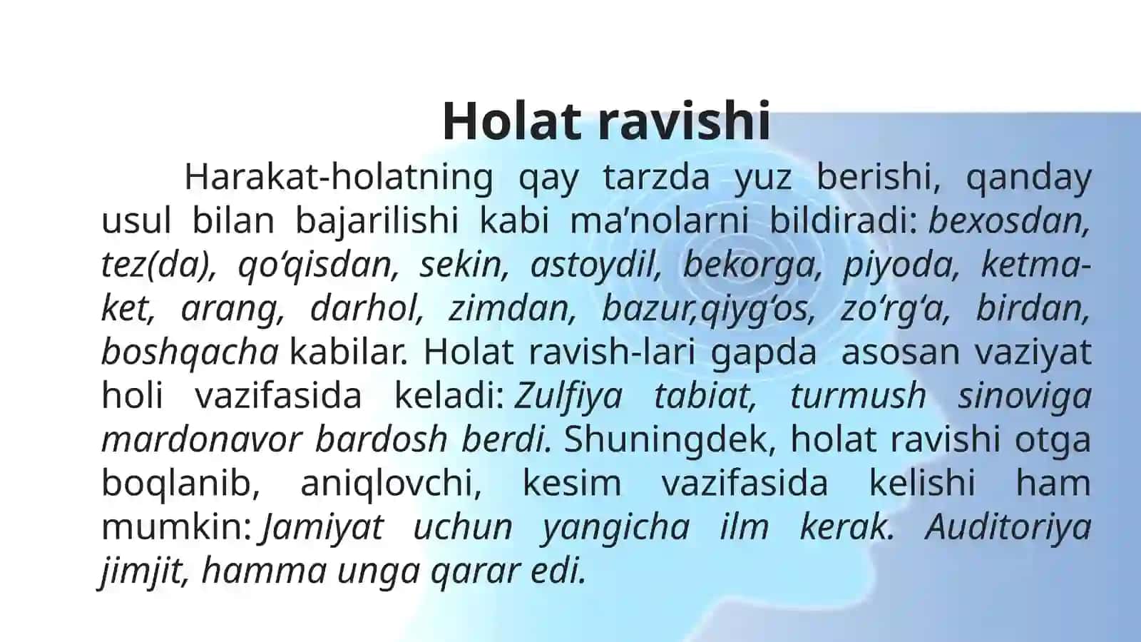 RAVISHLARNING LEKSIK-GRAMMATIK BELGILARI, MA’NO TURLARI 4