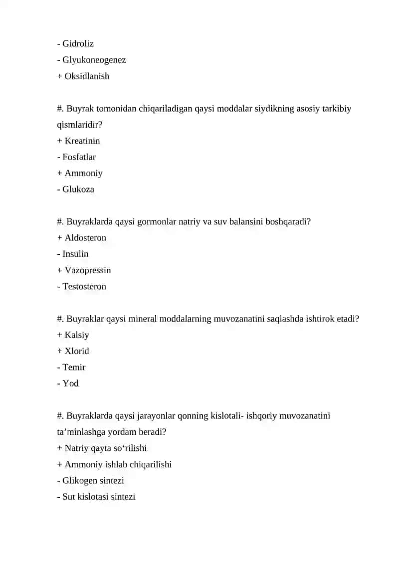 Buyrak biokimyosi mavzusiga test 4