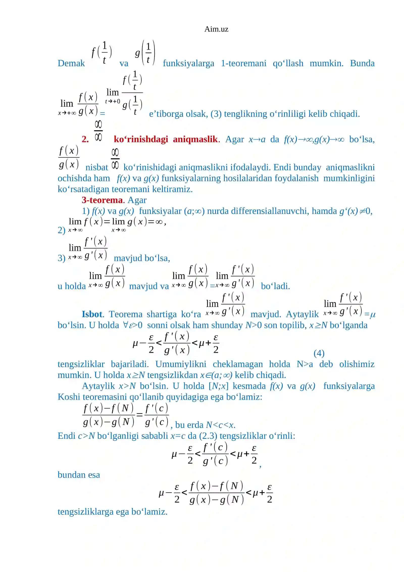 Matematik analiz fanidan mustaqil ish 4