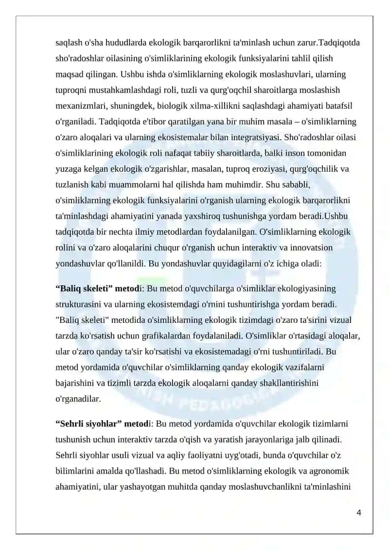 Biologiya Ta’lim Yonalishi Kurs Ishi 4
